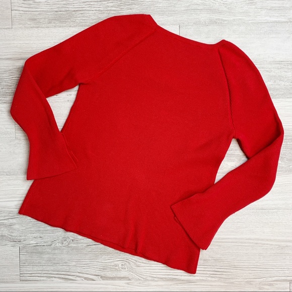 Loft Slit Cuff Crimson Fire Red Sweater - Picture 4 of 7